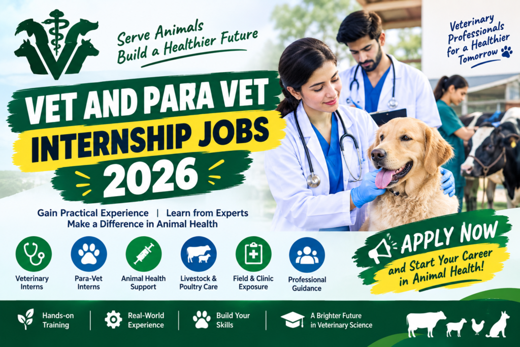 A new opportunity has arrived for recent graduates with the announcement of Vet and Para-Vet Internship Jobs through the official online portal. This program offers valuable practical training for candidates who have completed a Doctor of Veterinary Medicine (DVM) degree or a Livestock Assistant Diploma (LAD). In this article, you will find complete information about the latest recruitment advertisement, required qualifications, Punjab domicile requirements, application deadline, and the step-by-step procedure for applying to internship positions in the Punjab Government Livestock Department.