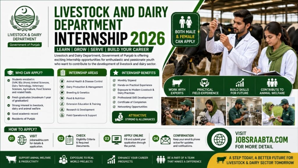Livestock and Dairy Department Internship 2026 - Online Apply Now – Latest Advertisement